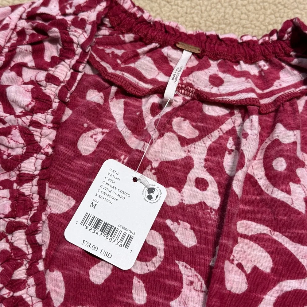 NWT Free People On the block Floral Red Top Shirt Women’s Medium